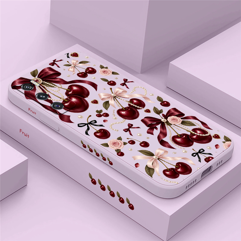 Vivo V40 - Custodia con fiocco rosa e ciliegie